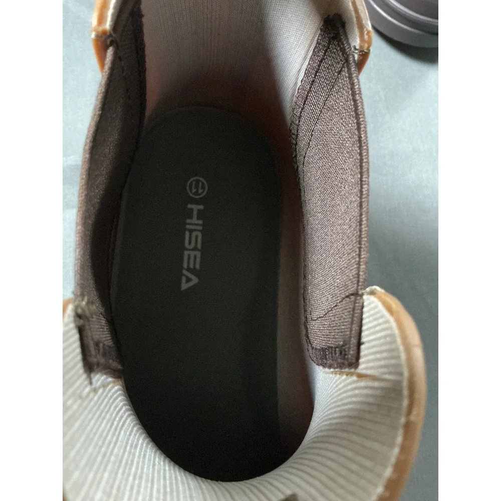 Hisea Womens Brown Waterproof Chelsea Rain Boots Rubber Lug Sole Size 11 NEW
